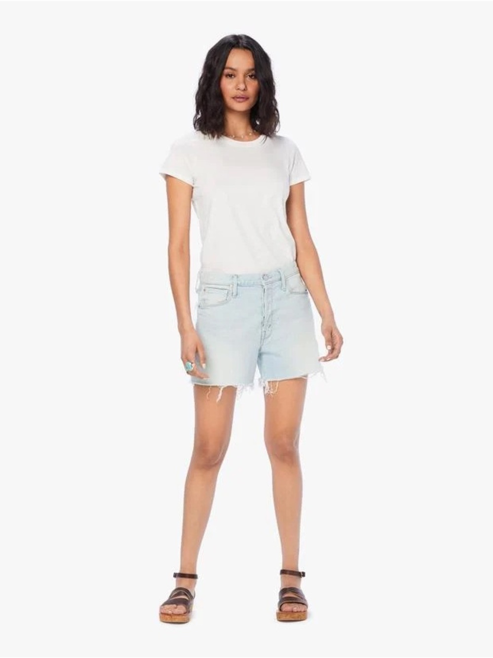 MOTHER Light Blue Denim Frayed Hem Shorts
